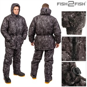 Костюм зимний Fish2Fish Онега -30С 3000 мм/10000 гр.м/м2 мембрана серо-черный урбан