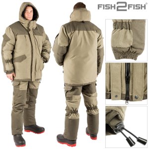 Костюм зимний Fish2Fish Горка -30С 3000 мм/10000 гр.м/м2 мембрана хаки