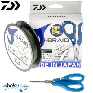 Шнур плетеный Daiwa J-Braid X4 зеленый + Ножницы в подарок!