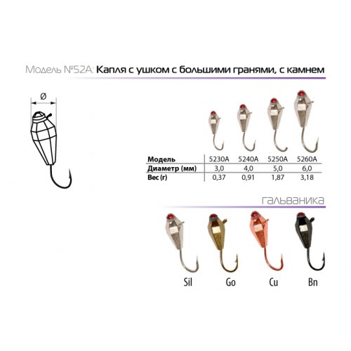 Мормышка W Spider Капля с ушком, с большими гранями, с камнем (модель 52)